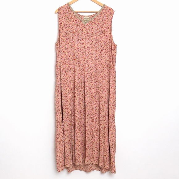 April Cornell Dresses & Skirts - April Cornell Floral Rayon Maxi Dress Pink Yellow Sleeveless Vintage XXL